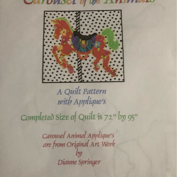 4/$15 Quilt Pattern Carousel of the Animals Seahorse, Tiger, Rabbit, giraffe - Picture 5 of 7